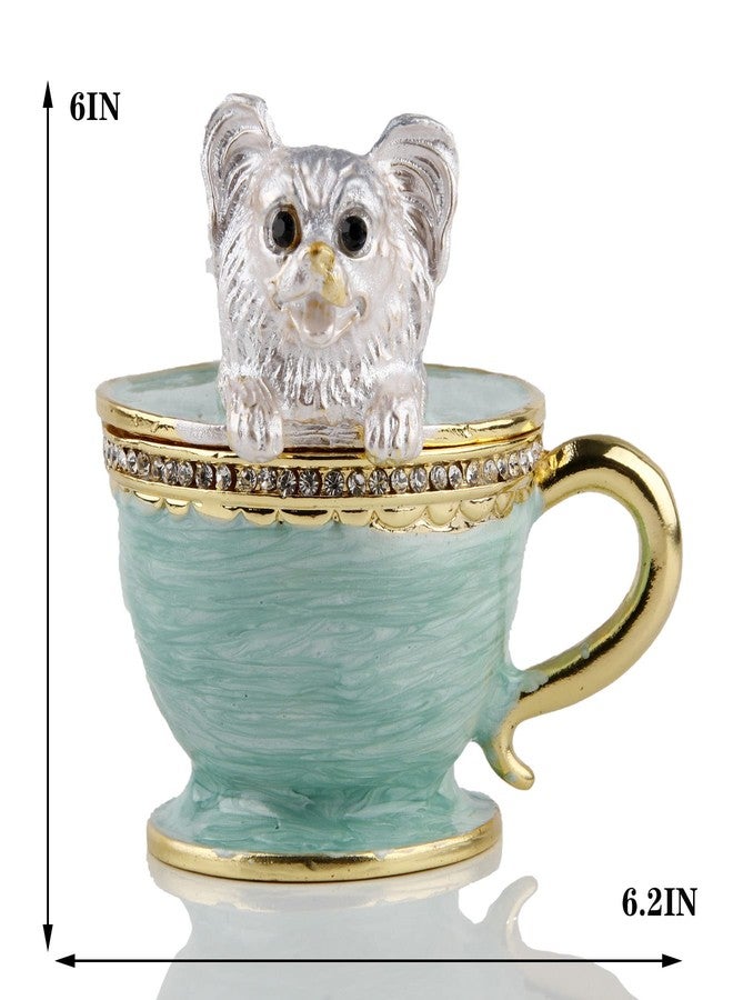 SEVENBEES Teacup Pet Puppy Dog Trinket Box Hinged Ring Holder Jeweled Painted Enameled Collectible Dog Animal Figurine Jewelry Holder Box - Image 5